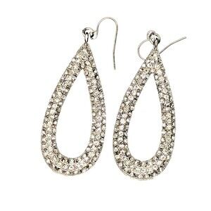 Teardrop Crystal Dangle Earrings Silvertone Fashion Jewelry